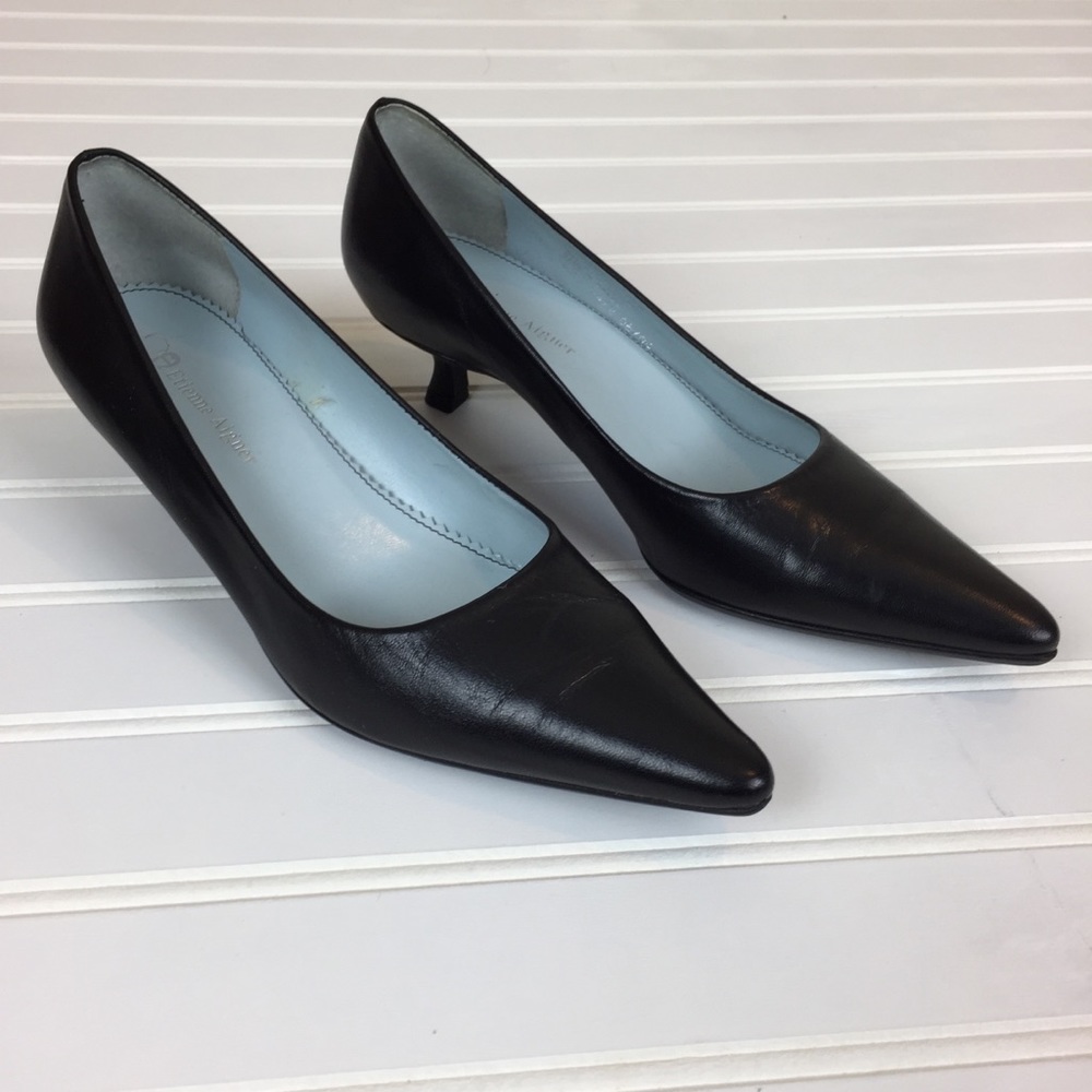 Etienne Aigner Black Leather Kitten Heels size 5.5